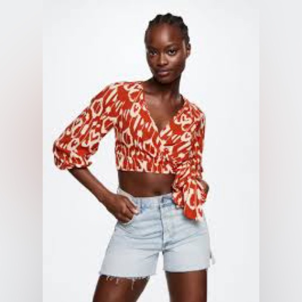 Mango Red and White Patterned Crop Top